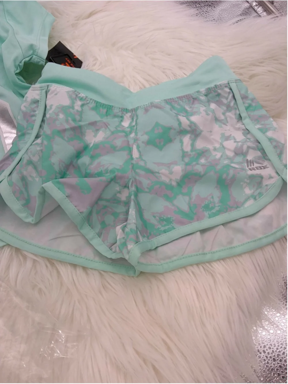 NWT RBX Girls' Active Top & Short Set Ready Sweat Go Mint lined shorts M 5/6 - Picture 2 of 8